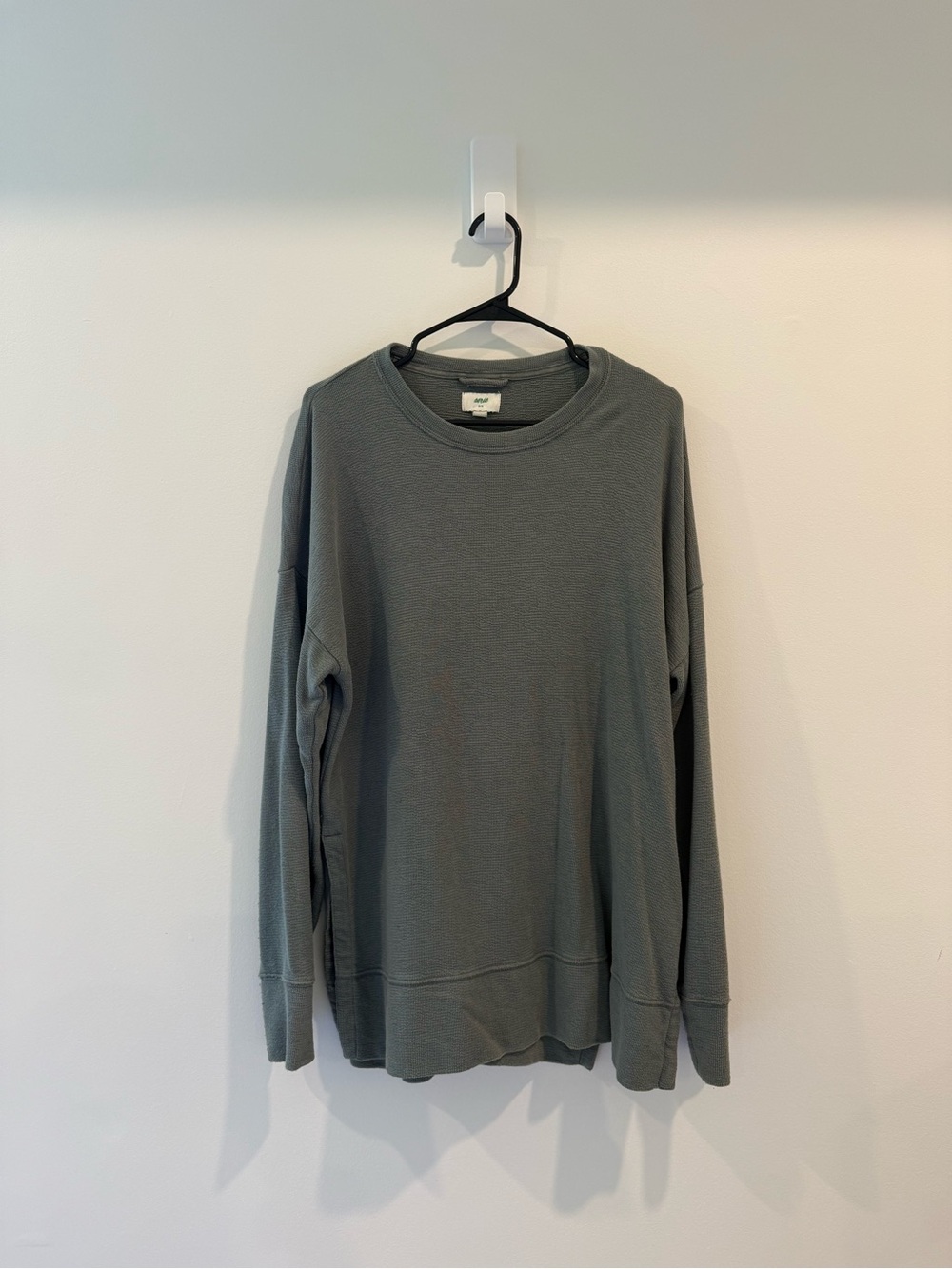 aerie oversized Olive Green Waffle-Knit Crewneck Sweatshirt